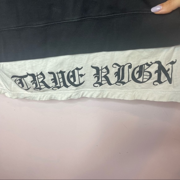 TRUE RELIGION Jet Black Pull Over Raglan W/Shirt Tail Mens 2XL RT $168 EUC - Picture 8 of 10